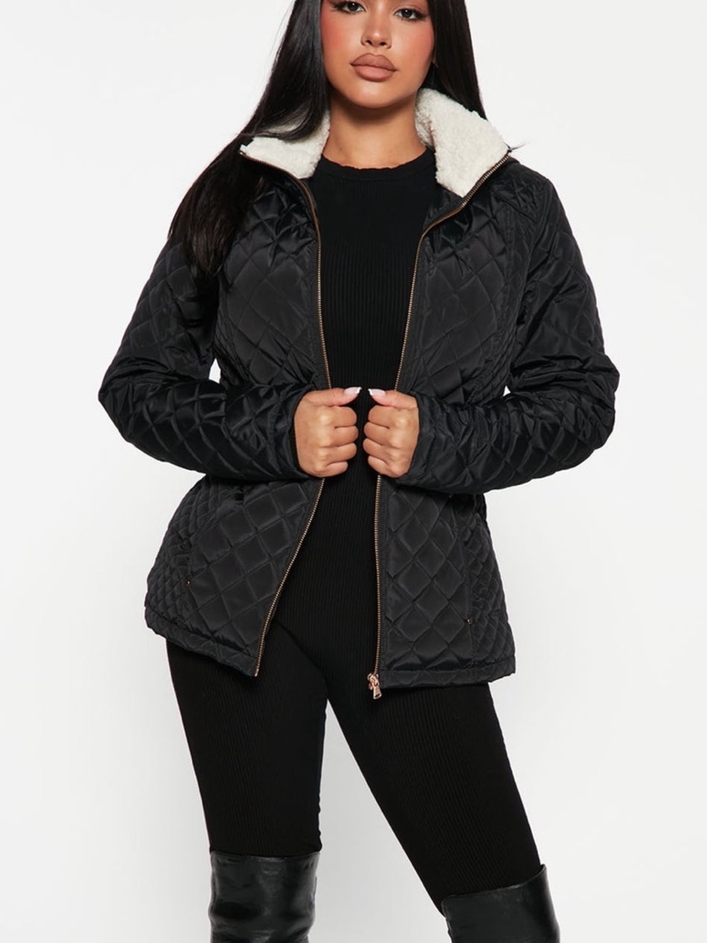 Fashion Nova quit tripping quilted jacket – black – SZ medium